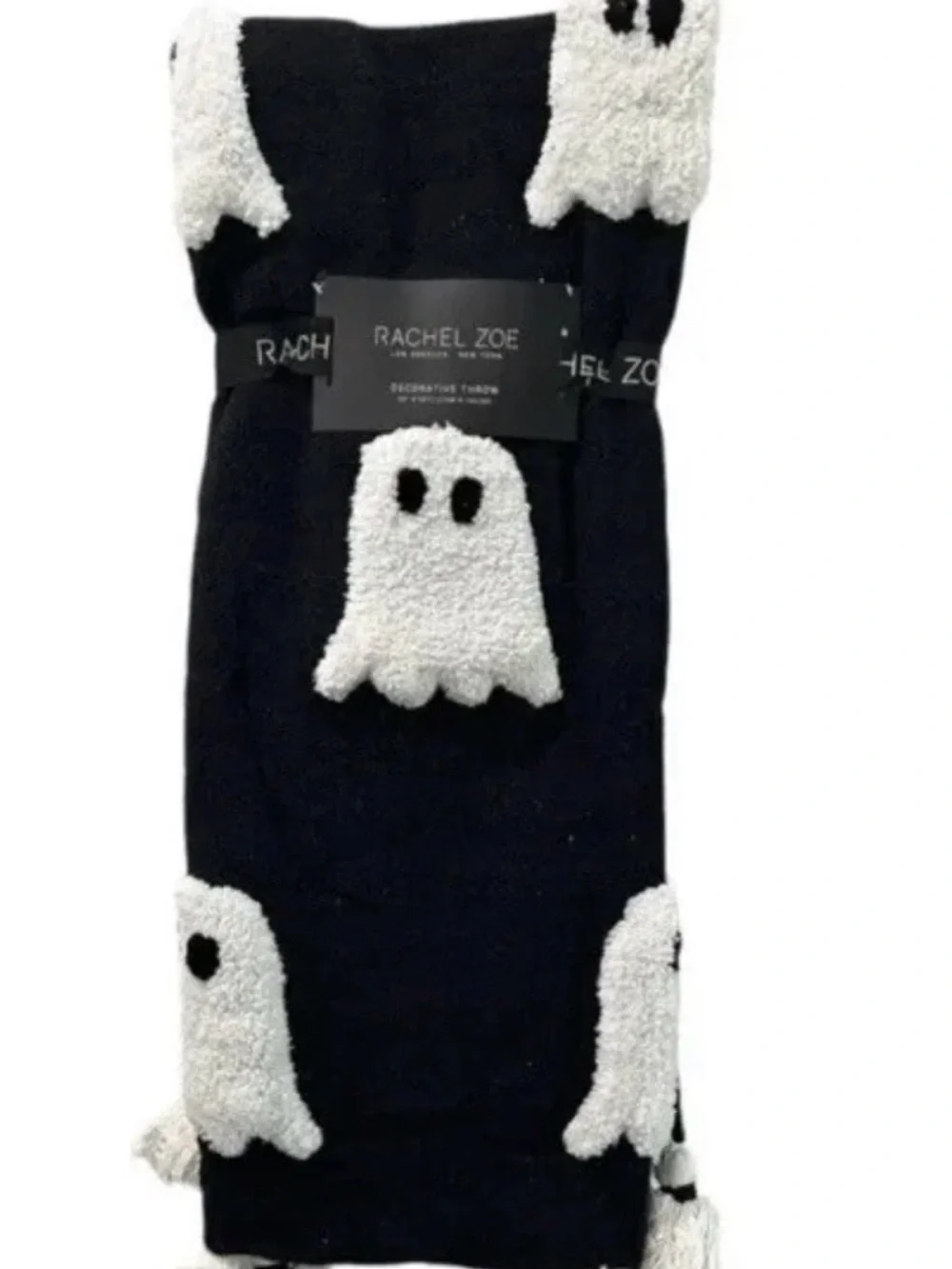Rachel Zoe Ghost Throw Blanket 50x60 Black White Viral Halloween Tik Tok NWT